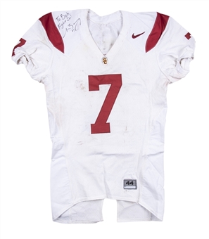 2009 Matt Barkley Game Used & Signed USC Trojans Road Jersey Photo Matched To 10/17/2009 (Beckett)